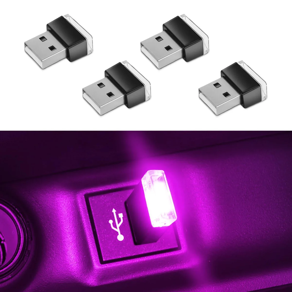  4PCS USB LED Car Interior Atmosphere Lamp Purple automotive specialty lighting — product photo