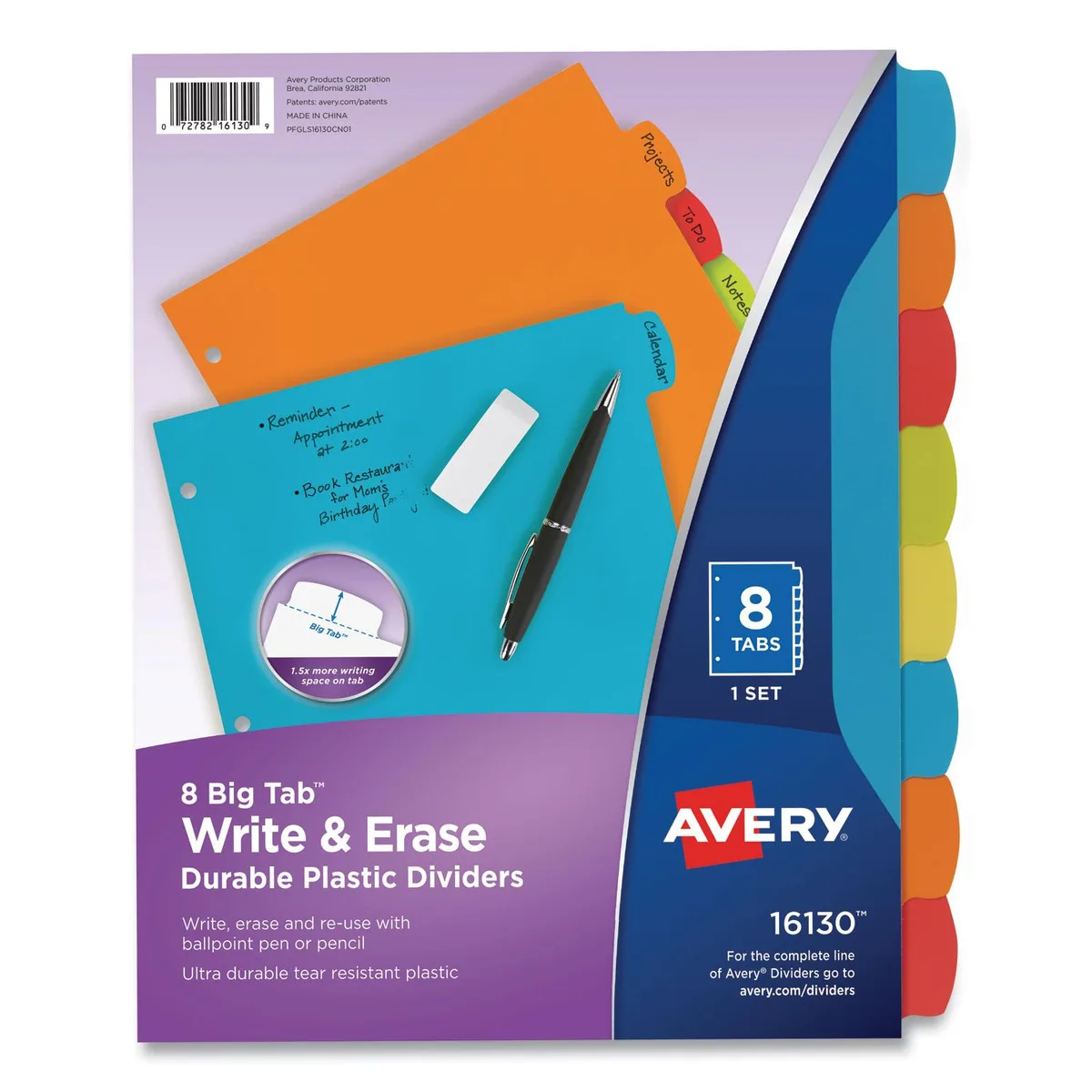 Avery Avery 16130 Big Tab Write & Erase Dividers 8 Multicolor Tabs — product photo