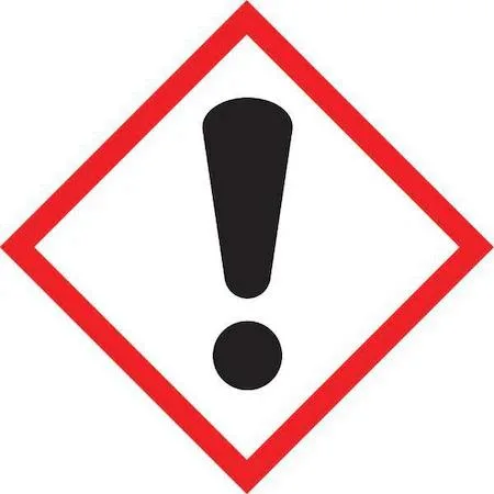 White 2-inch square polyester label roll with exclamation mark symbol