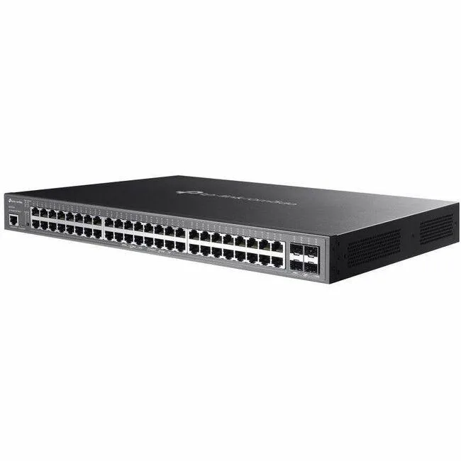 Silver 1U rack-mount switch with 48 RJ45 ports and front status LEDs