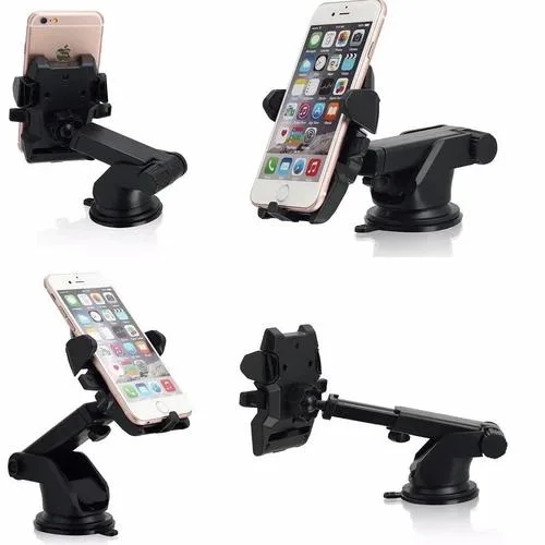 Black universal car phone mount with suction cup, dashboard pad and vent clip