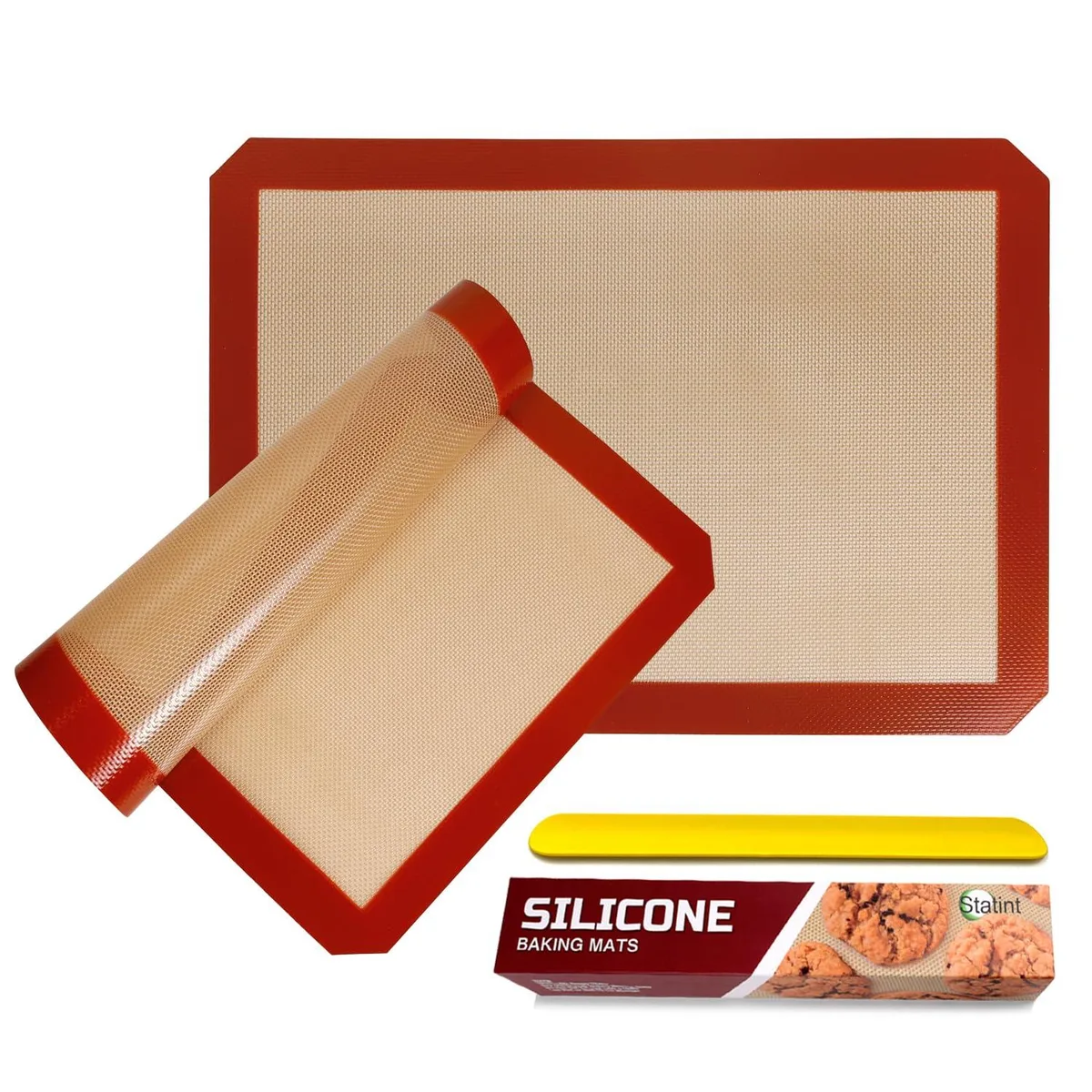 Two rectangular silicone baking mats, light grey, 16.5 by 11.6 inches
