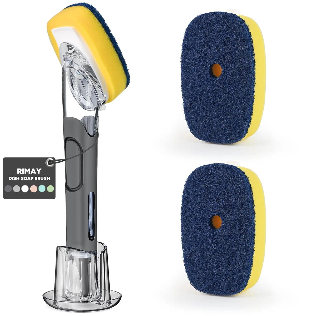  Metra Dish Brush with Soap Dispenser Set Black 2 Refills Holder — product photo