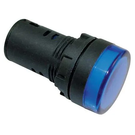 Round blue raised indicator light with polycarbonate lens and nylon body, 22 mm mount