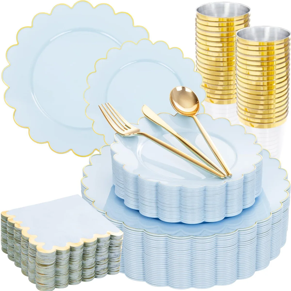 ChefVentions 210 Pcs Light Blue Plastic Dinnerware Set for 30 Guests — product photo
