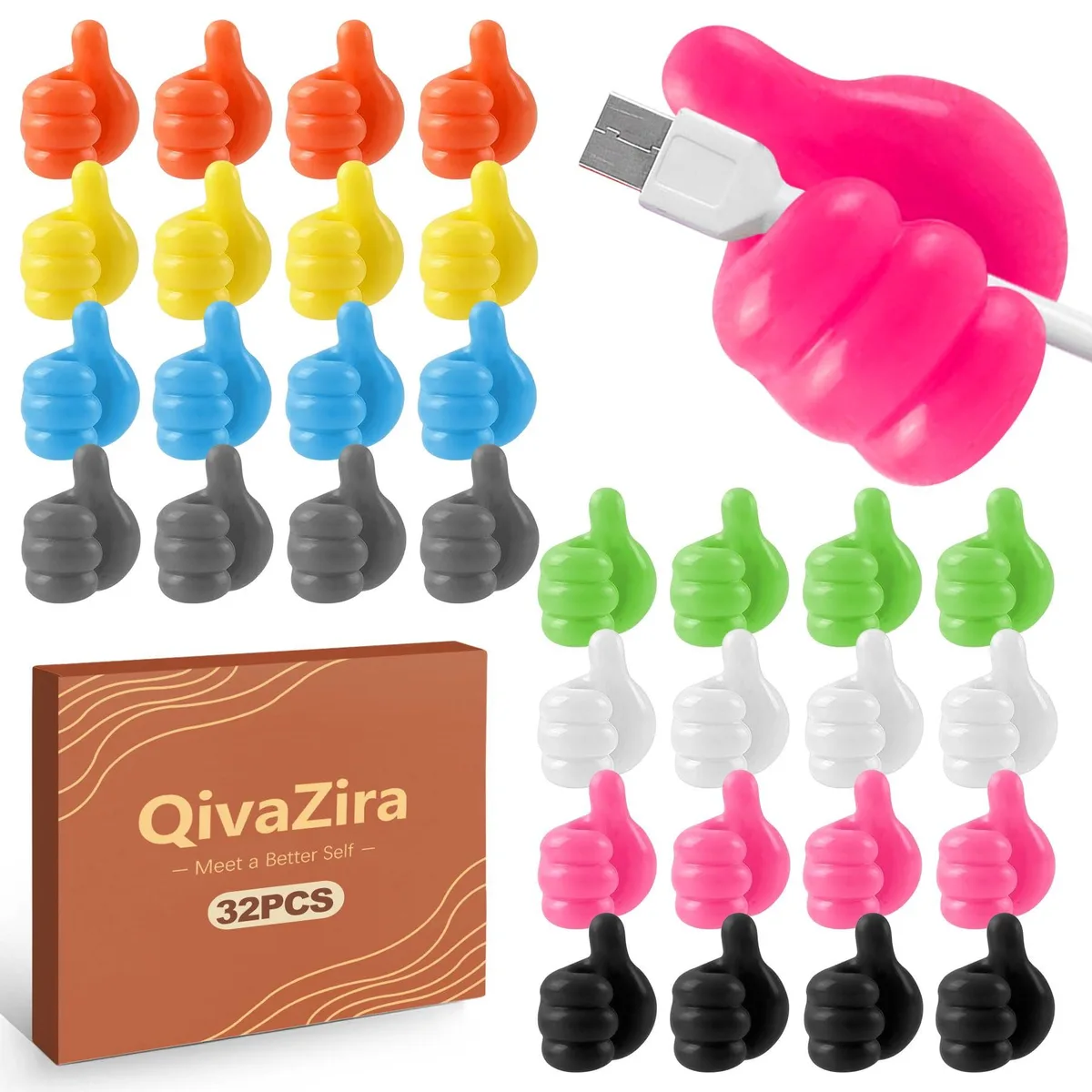 Set of colourful silicone thumb-shaped adhesive clips