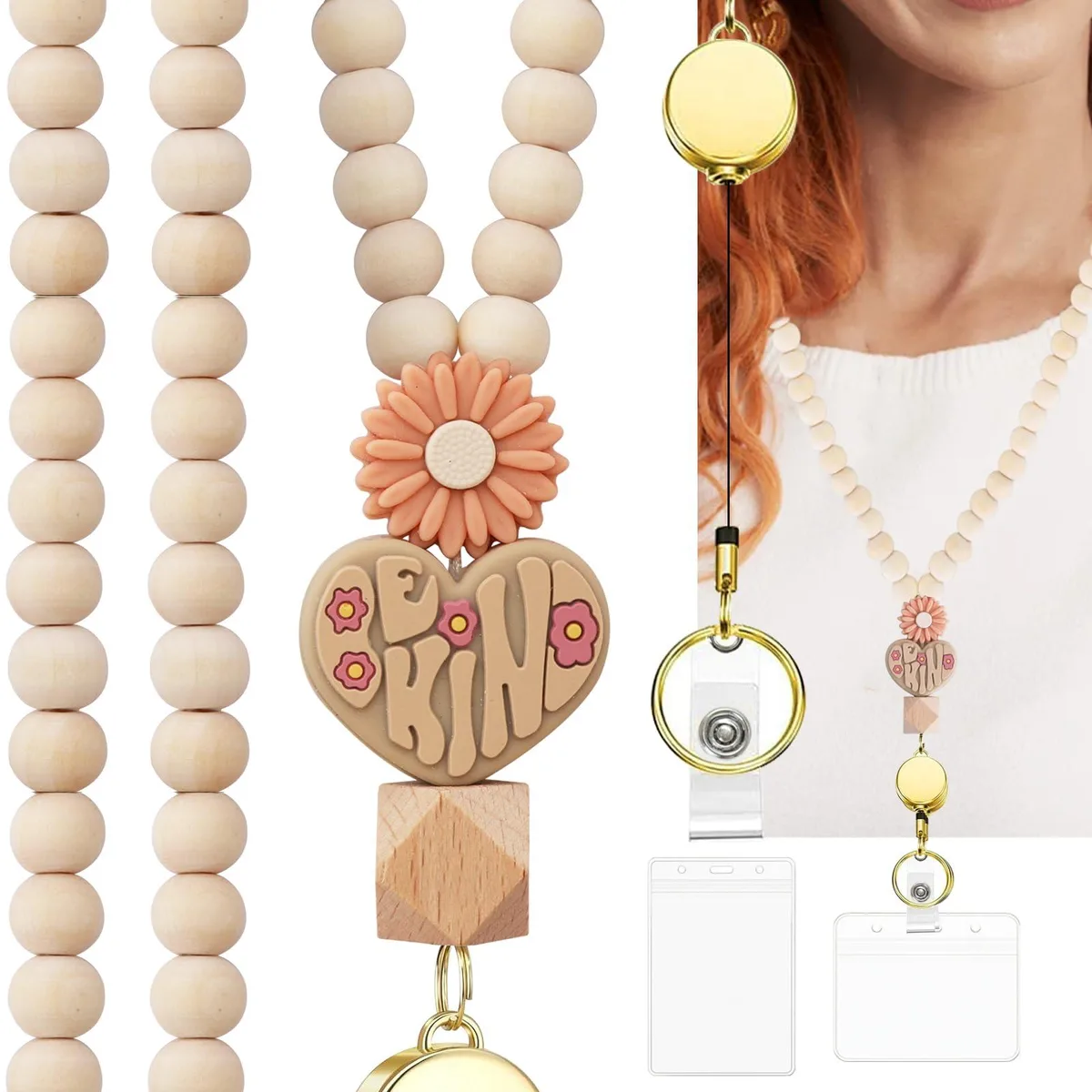 CTOHN A3 Wood Beaded Lanyard Beige 30 inches — product photo