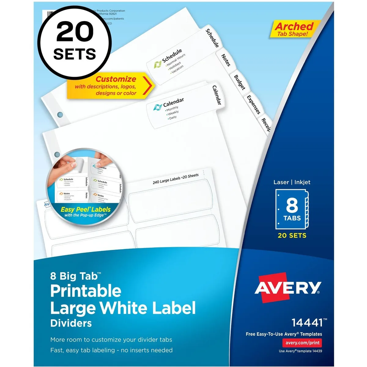 Avery Dennison Avery Dennison Big Tab Large White Label Dividers 8-Tab 20 Pack 14441 — product photo