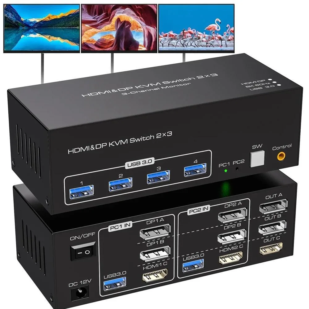 AUBEAMTO AUBEAMTO SW232-2DP1HD 8K@60Hz 4K@120Hz HDMI+2DP KVM Switch — product photo