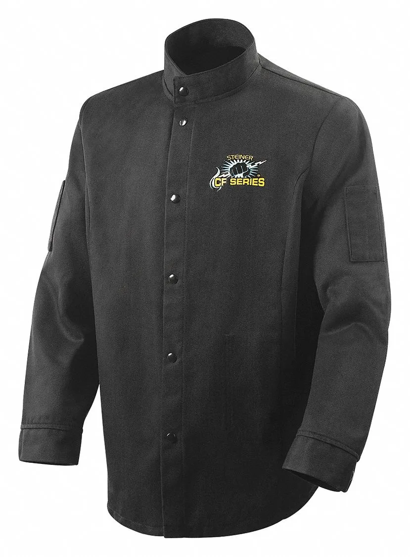 STEINER 1360 black carbonized fiber welding jacket with snap front and stand-up collar