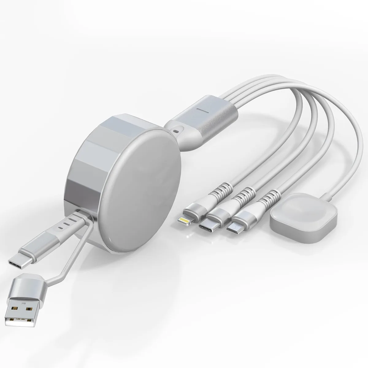  Retractable 4-in-1 Multi Charger Cable 100W White 1.25m — product photo
