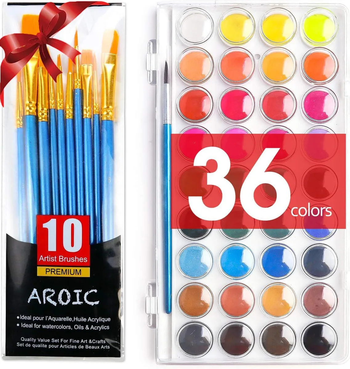  AROIC 36-Color Watercolor Paint Set with 10 Brushes — product photo