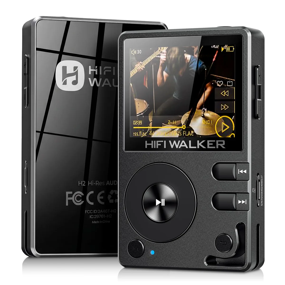  HiFi Walker H2 64GB MP3 player with ESS ES9018K2M DAC, Bluetooth 5.2, 2-inch LCD — product photo