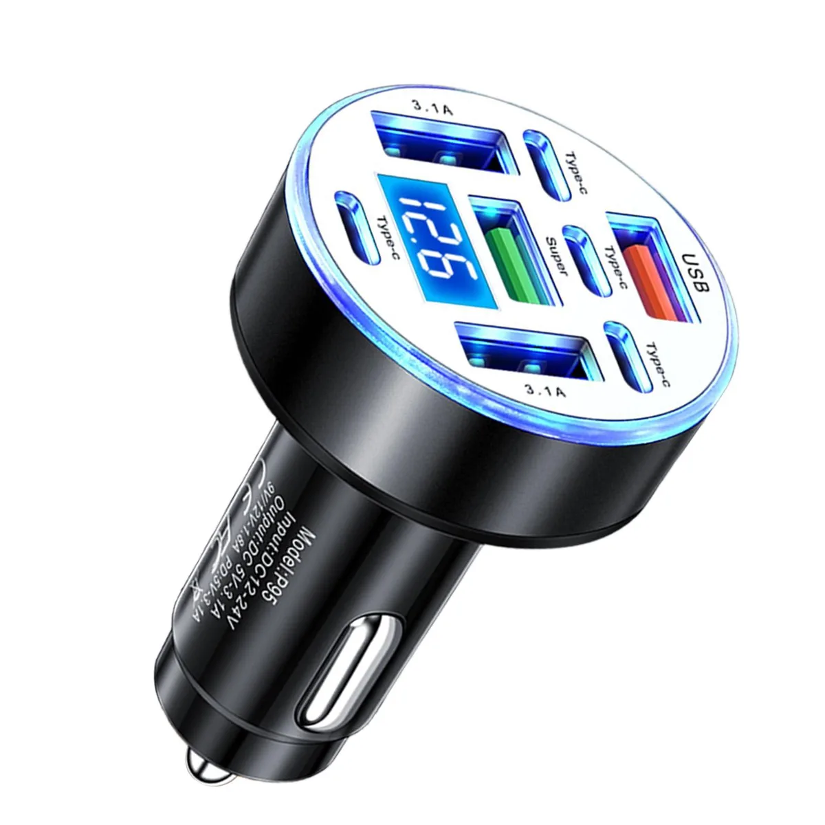  YGDMD 8-Port Car Charger 25W USB-C &amp; USB 12-24V — product photo