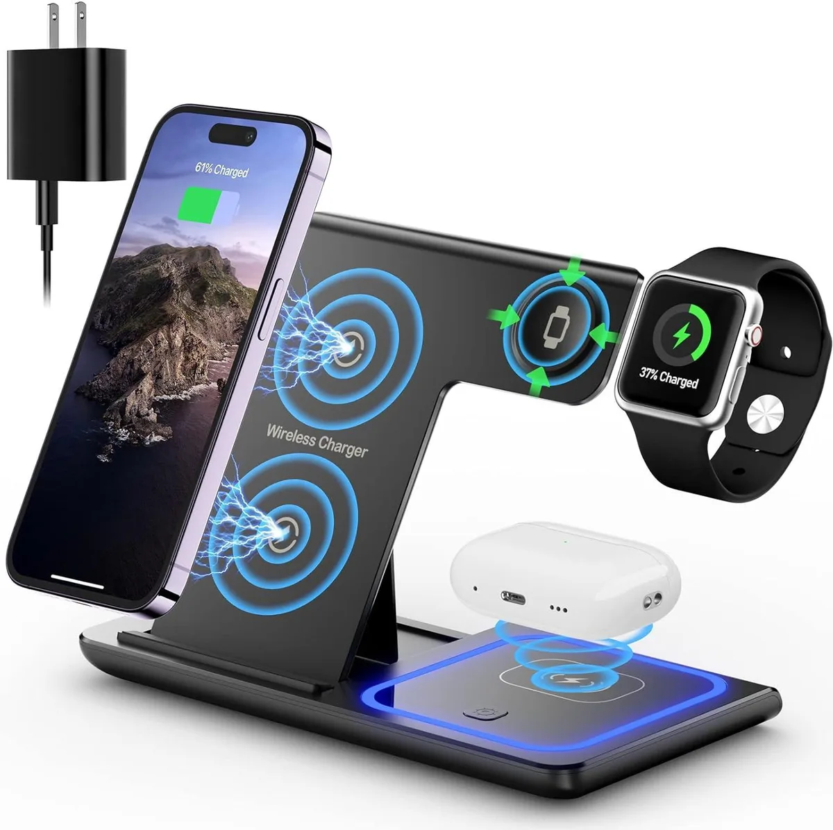 Rybozen Rybozen 3 in 1 Wireless Charger Stand 18W Adapter — product photo
