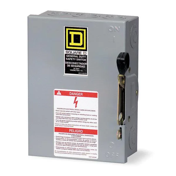 Grey steel enclosed safety switch, surface mount, 60 amp 3PST 240V 15hp