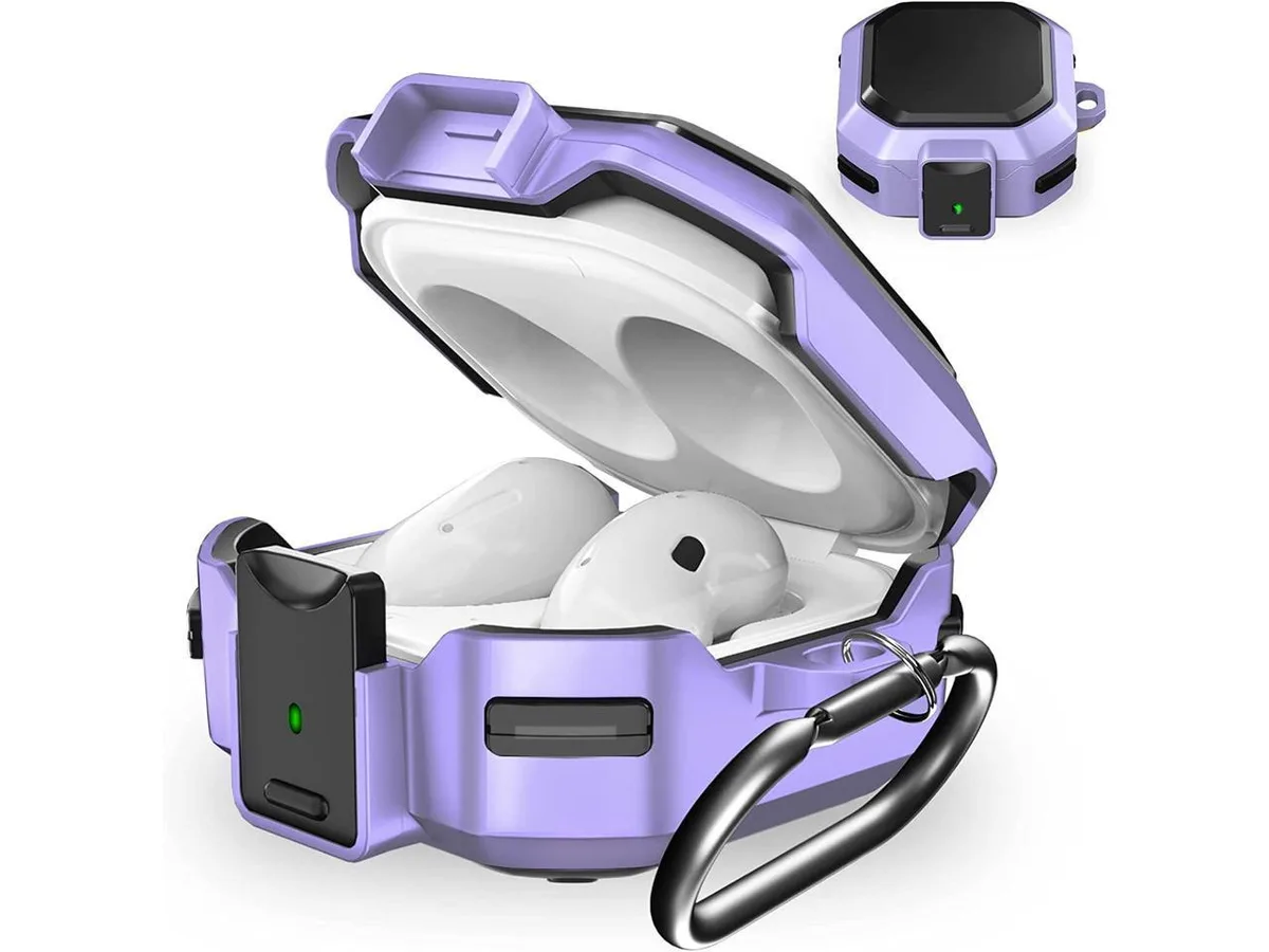 Purple armor case with secure lock and carabiner