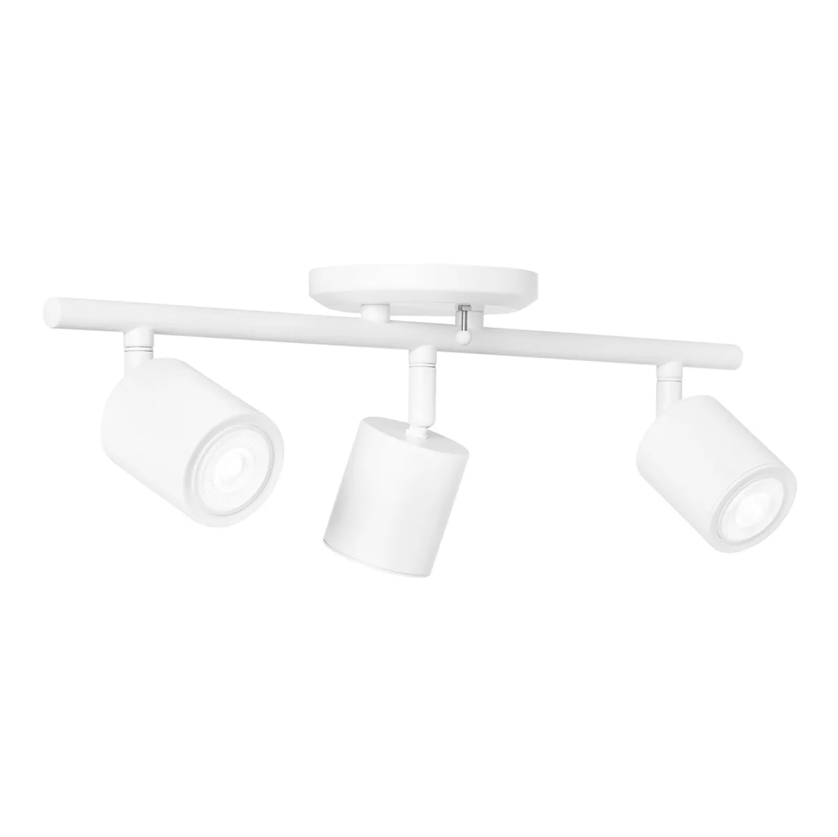 White three-light track kit with adjustable heads and included GU10 LED bulbs