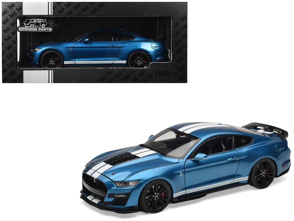 Ixo Models Ixo Models 2022 Ford Mustang Shelby GT500 Blue Metallic White Stripes 1/18 Diecast Hobby Collectible — product photo