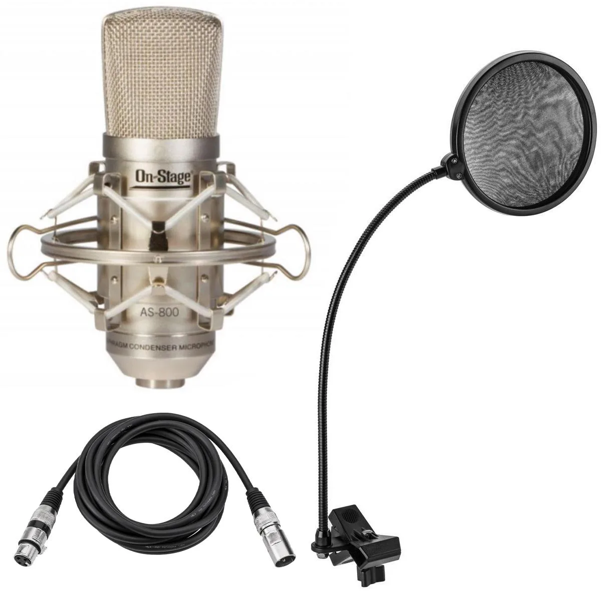 On-Stage On-Stage AS800 FET Condenser Microphone Bundle with Broadcast Arm and Pop Filter — product photo