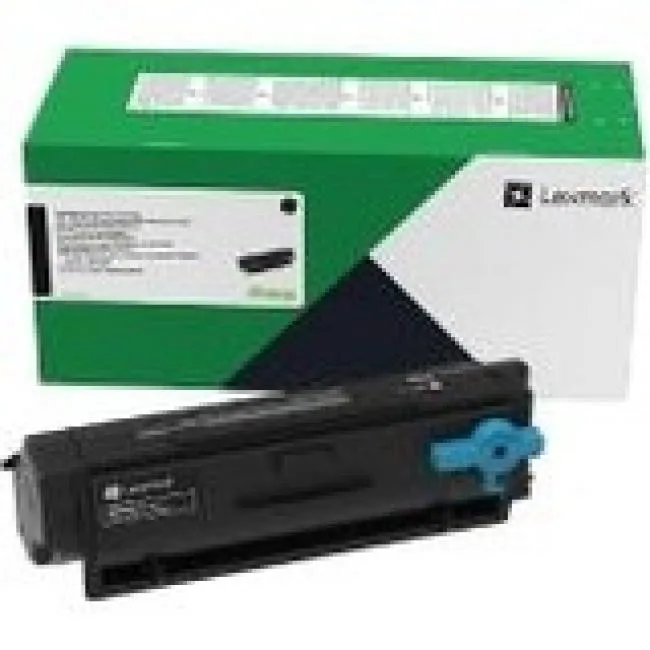 Rectangular black toner cartridge with Lexmark branding