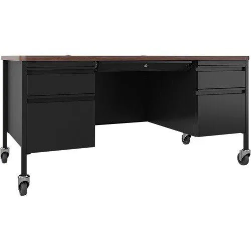 Lorell Lorell 66945 Double-Pedestal Mobile Desk 60x30x29 Walnut/BK — product photo