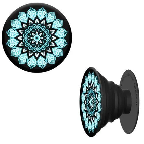 Collapsible circular phone grip with colourful mandala design