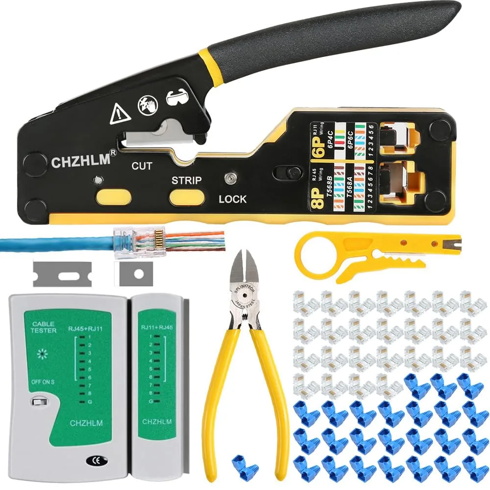 KEHIPI KEHIPI RJ45 Crimping Tool Kit 50Pcs Connectors 50Pcs Covers Mini — product photo