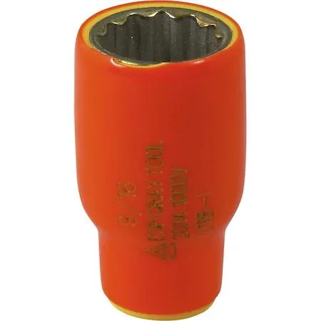 Orange insulated 12-point socket with yellow safety layer visible
