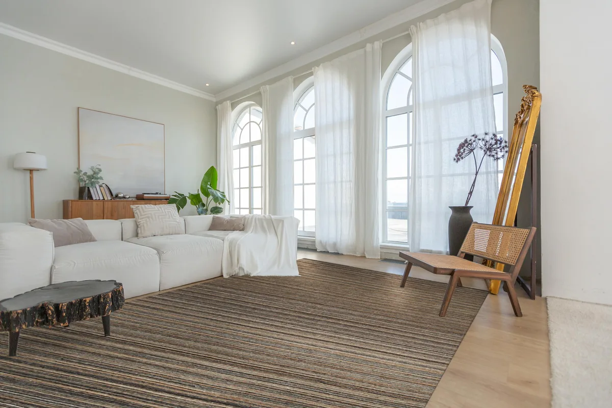 Rust reversible flatweave rug with striped kilim pattern