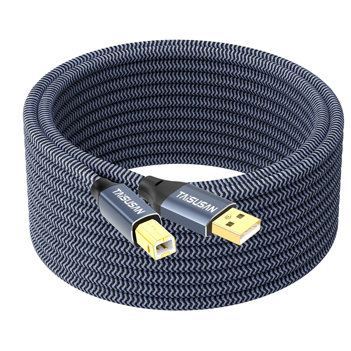 Grey braided USB Type A to B printer cable 30ft