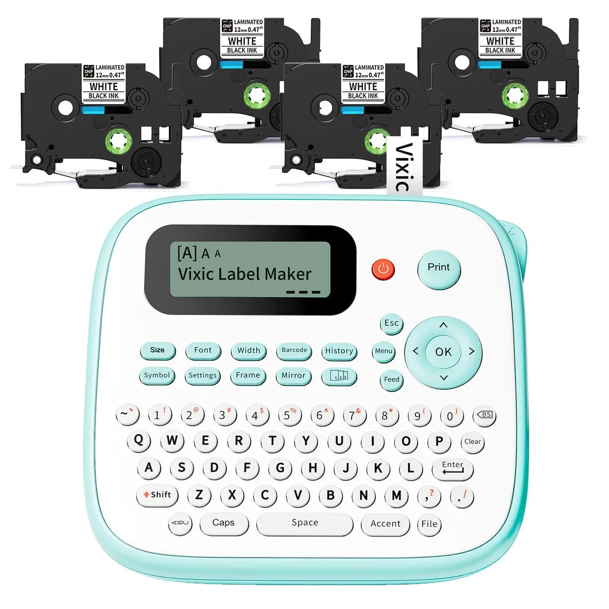 Compact white label maker with QWERTY keyboard and USB-C cable