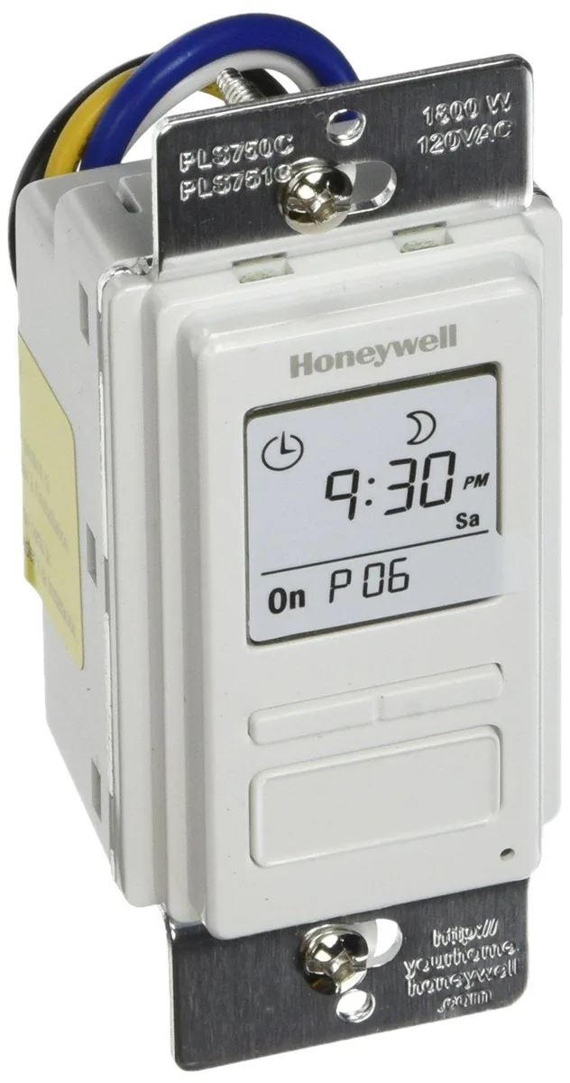 White wall-mount timer switch with screw terminals and push buttons