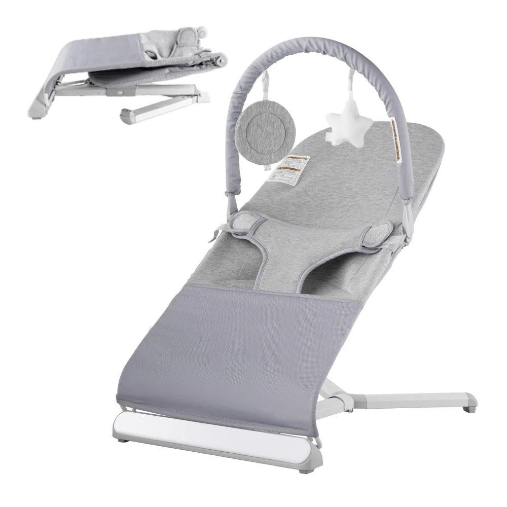 VEVOR VEVOR Baby Bouncer Folding Seat Chair Light Gray 0-9 Months Toy Bar — product photo