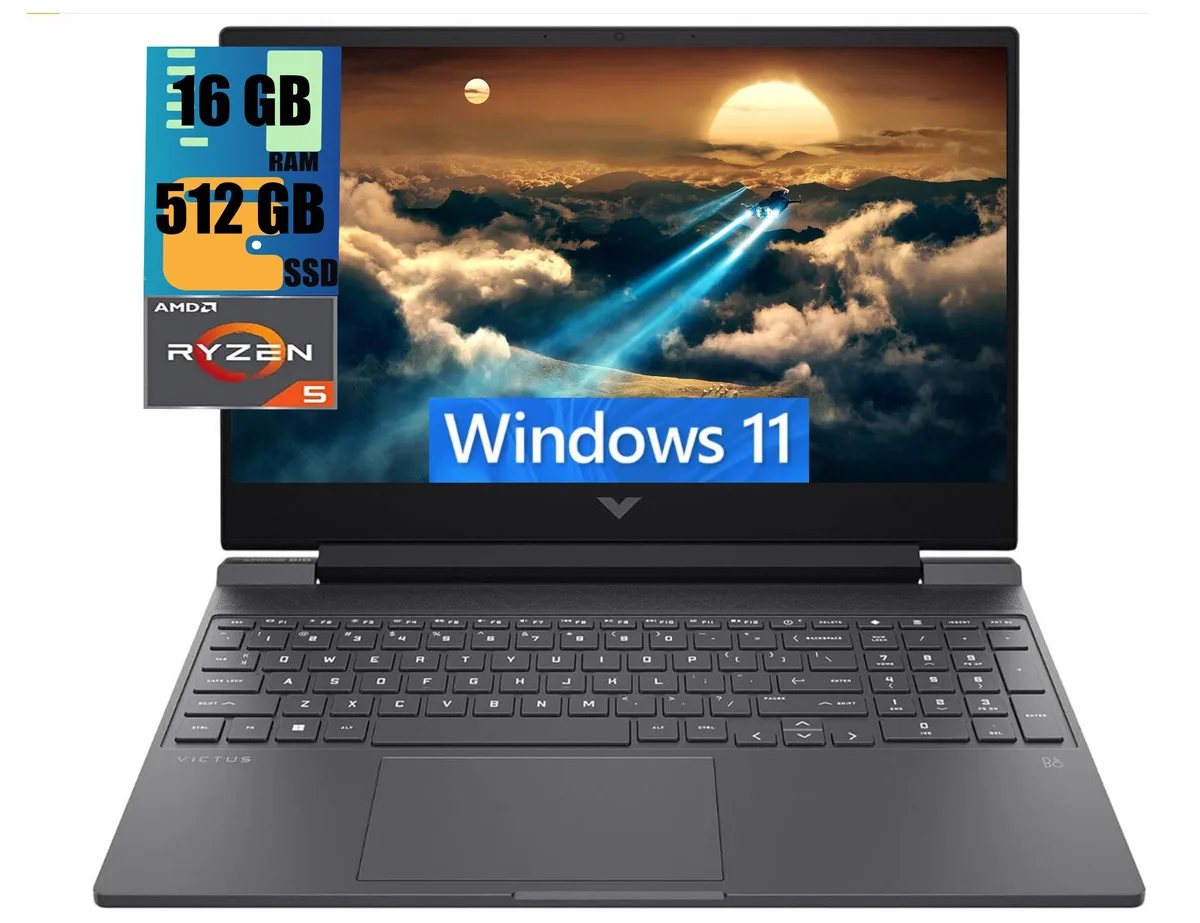 HP HP Victus 15 Raider Black Ryzen 5 7535HS RX 6550M gaming laptop — product photo