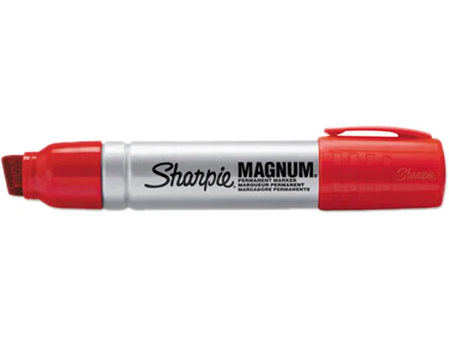 Red oversized permanent marker with chisel tip and plastic barrel