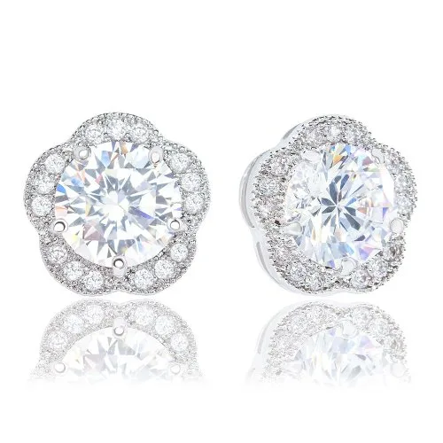 ORROUS &amp; CO ORROUS &amp; CO Legacy Collection 18k Gold Plated Cubic Zirconia Flower Halo Stud Earrings 2.30ct White Gold — product photo