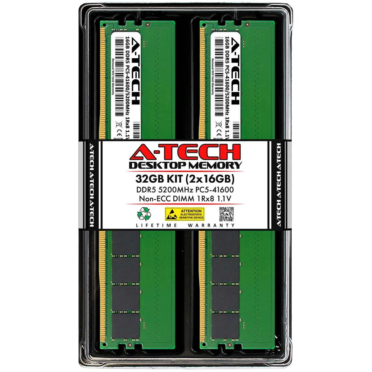 A-Tech A-Tech 32GB (2x16GB) DDR5 5200MHz CL42 1.1V desktop RAM — product photo