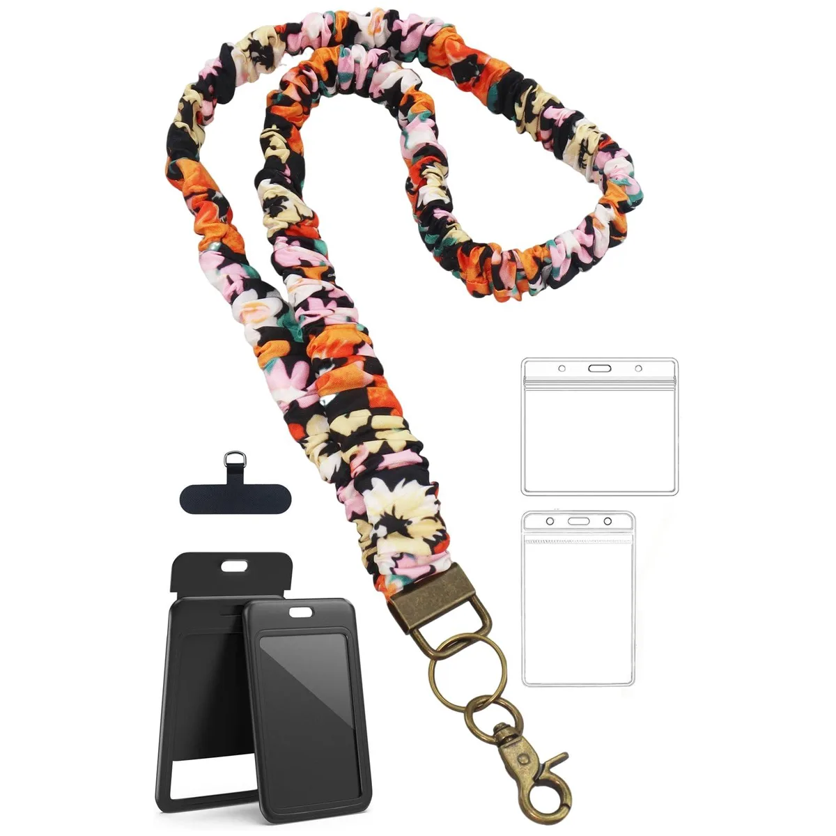 Vxhinqy Scrunchie Lanyard with ID Holder Flowers 19.5 in 30 in stretch — product photo