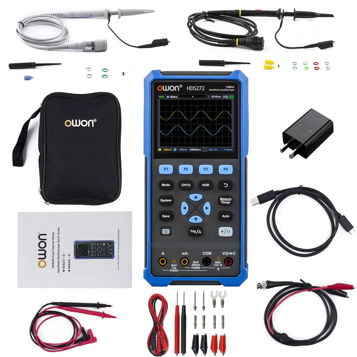 Handheld WUQ HDS272 oscilloscope multimeter with 3.5 inch color LCD screen