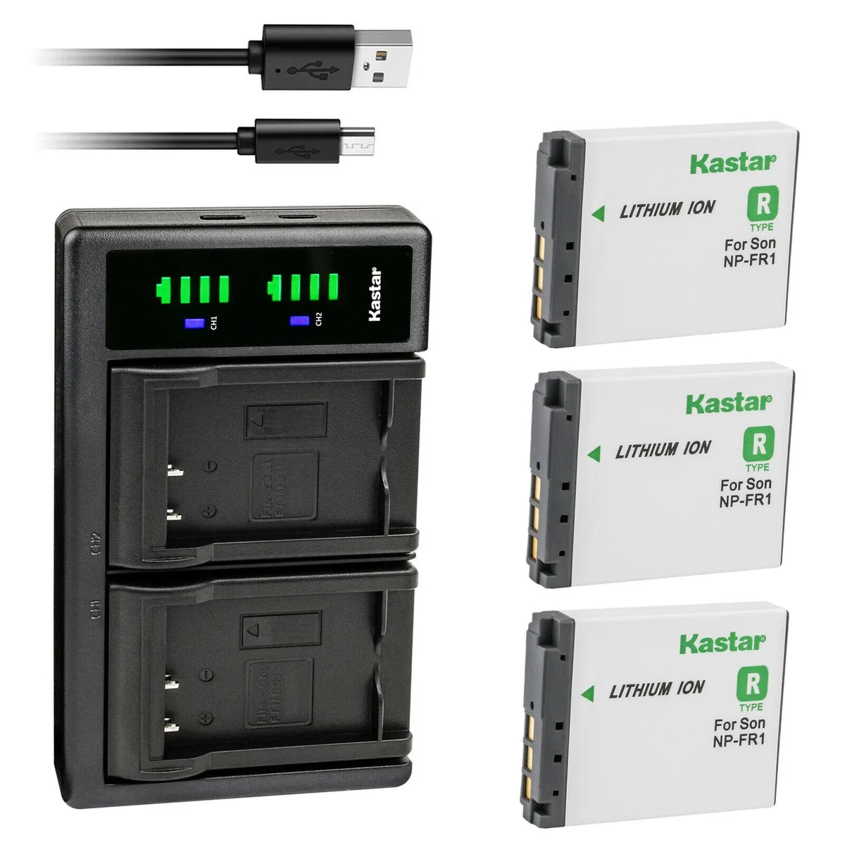 Kastar Kastar NP-FR1 3-Pack Battery &amp; LTD2 USB Charger BC-CS3 BC-CSD DSC-G1 DSC-V3 DSC-F88 DSC-P100 DSC-P120 DSC-P200 — product photo