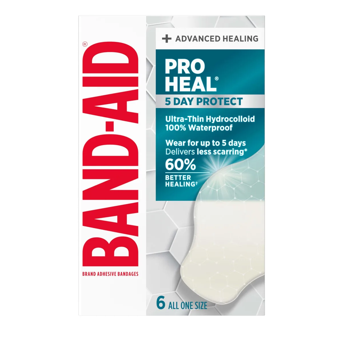 Transparent ultra-thin hydrocolloid bandages in large size, six-count pack