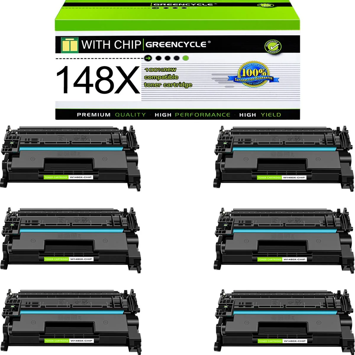 GREENCYCLE GREENCYCLE W1480X Black Toner Cartridge 6 Pack 9500 Pages — product photo