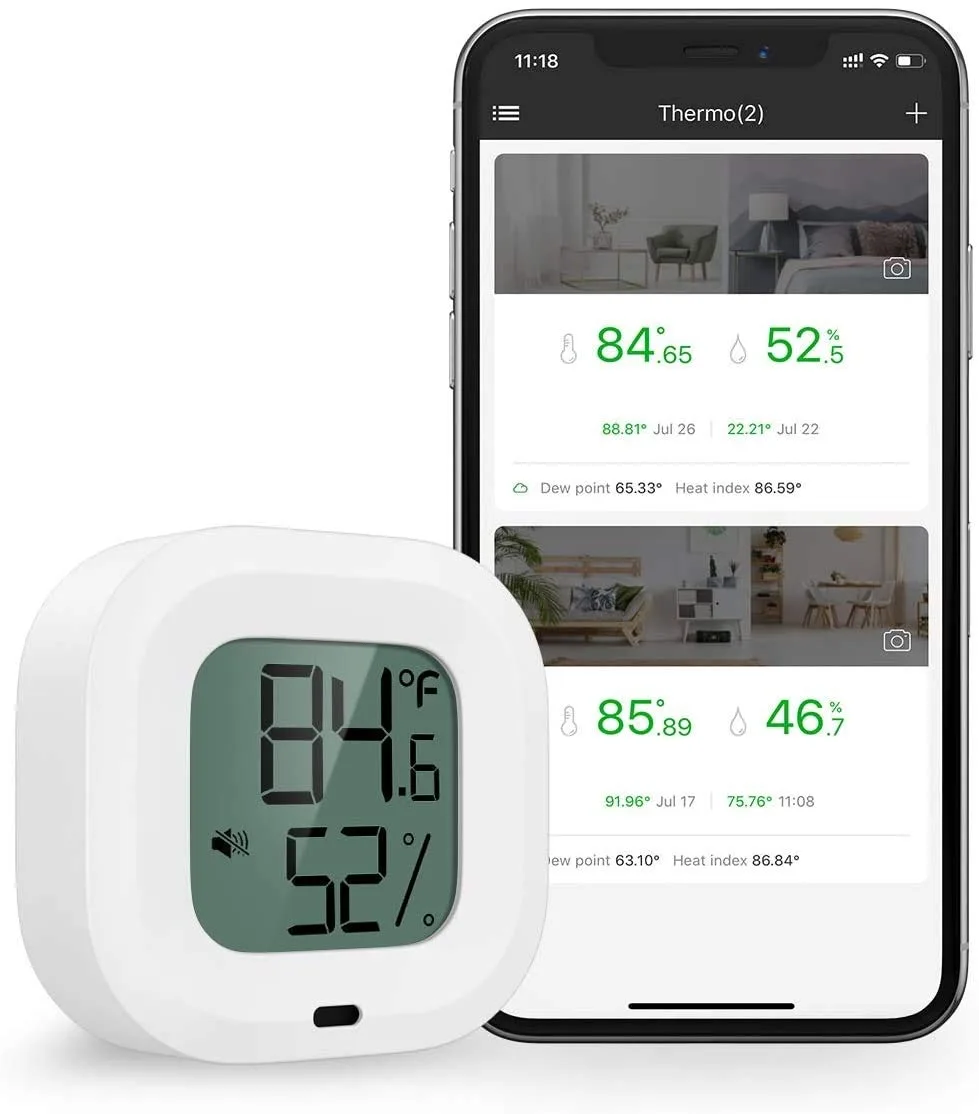 Small white square Bluetooth 5.0 thermometer hygrometer with magnet mount