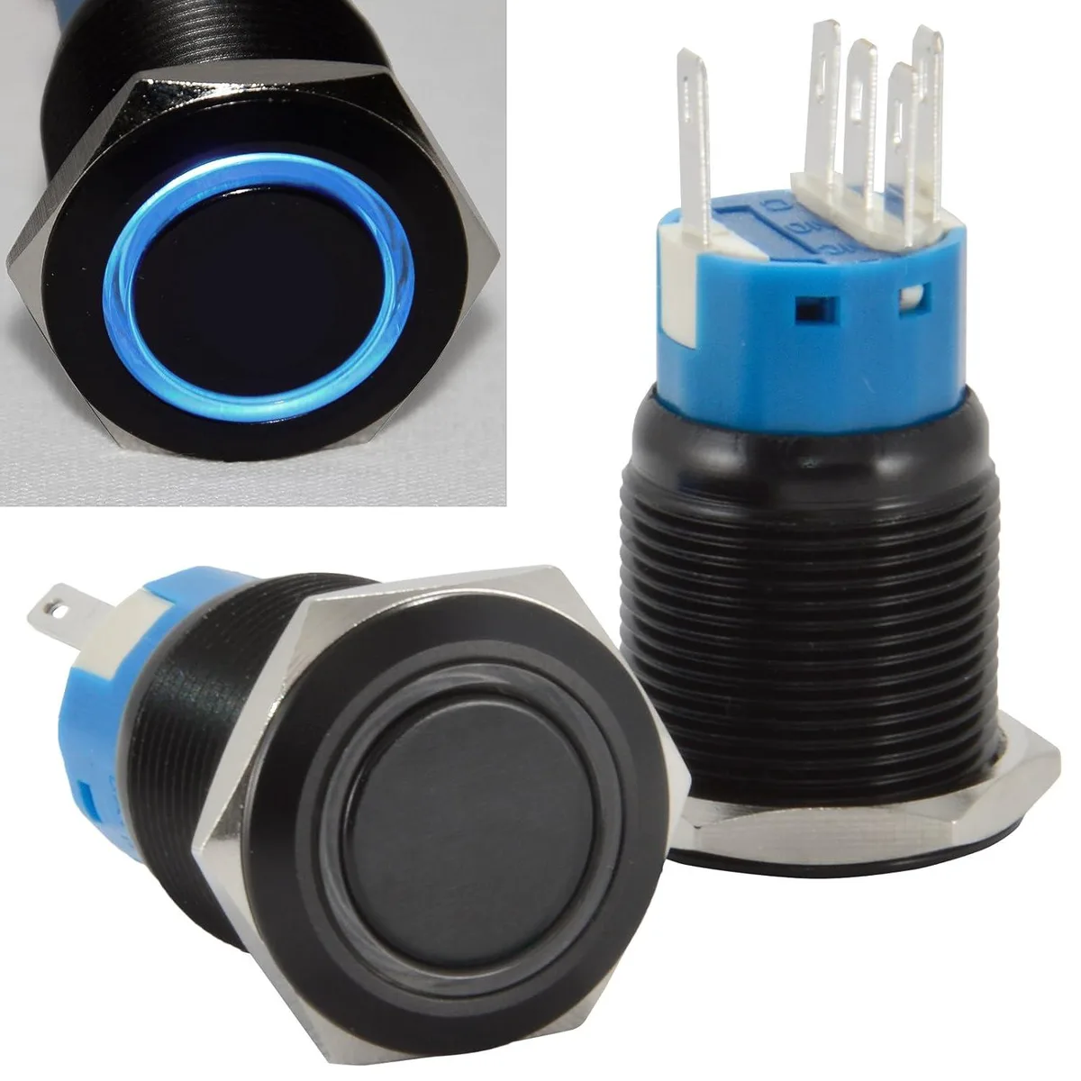 JacobsParts Inc. JacobsParts Inc. LTCH-D4-BLU 19mm 12V LED Momentary Push Button Disconnect — product photo