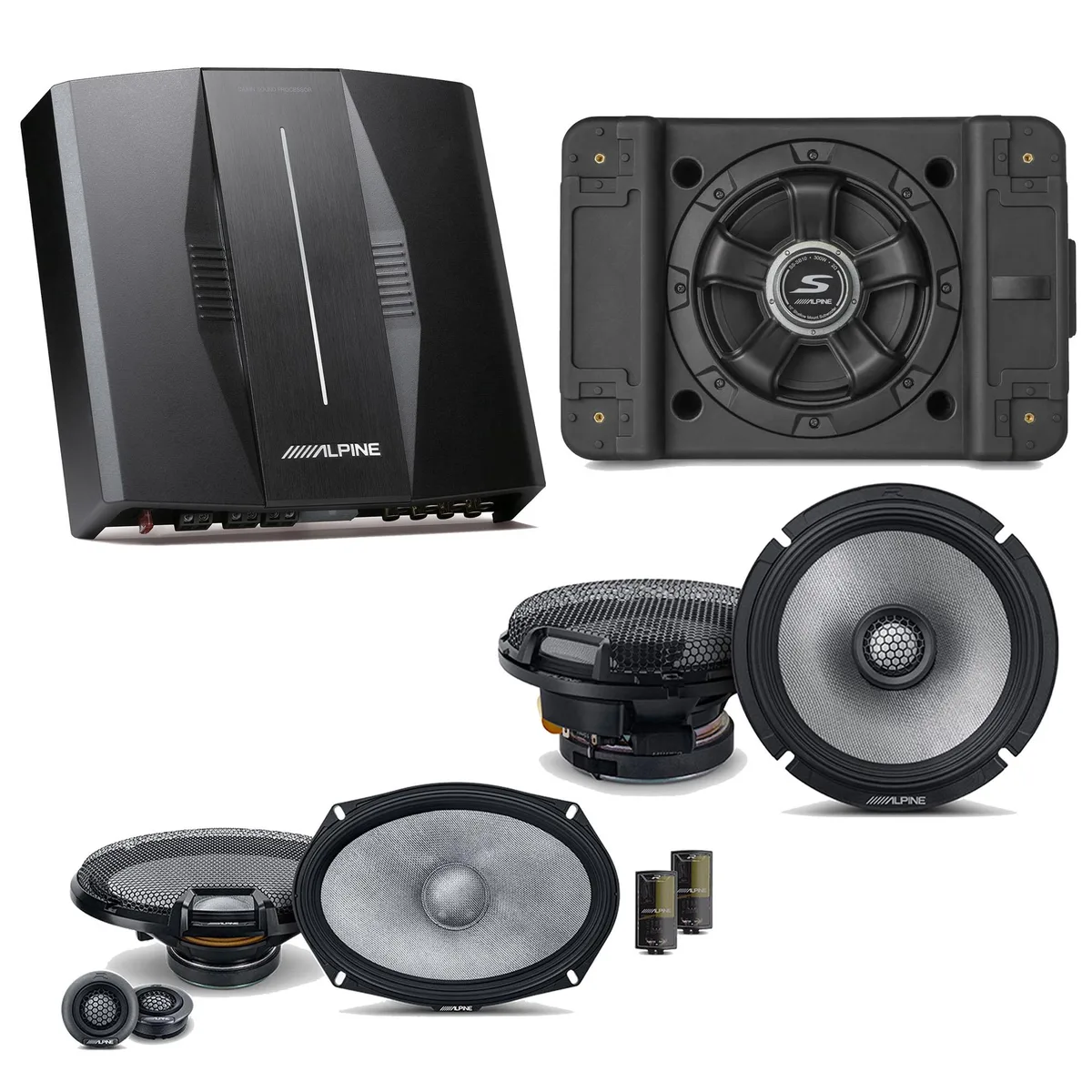 Alpine Alpine PXE-C80-88 OPTIM8 8-Channel DSP Amplifier with SS-SB10 10" Subwoofer, R2-S65 &amp; R2-S69C Speakers — product photo