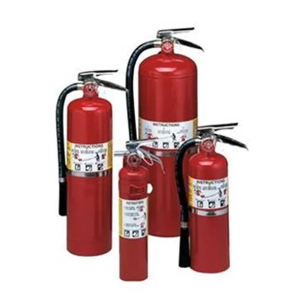 Red steel cylinder fire extinguisher with pressure gauge hose and wall bracket