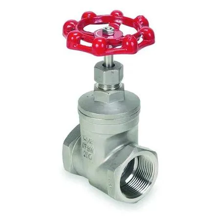 Brushed stainless steel gate valve with round wheel handle and threaded female ends