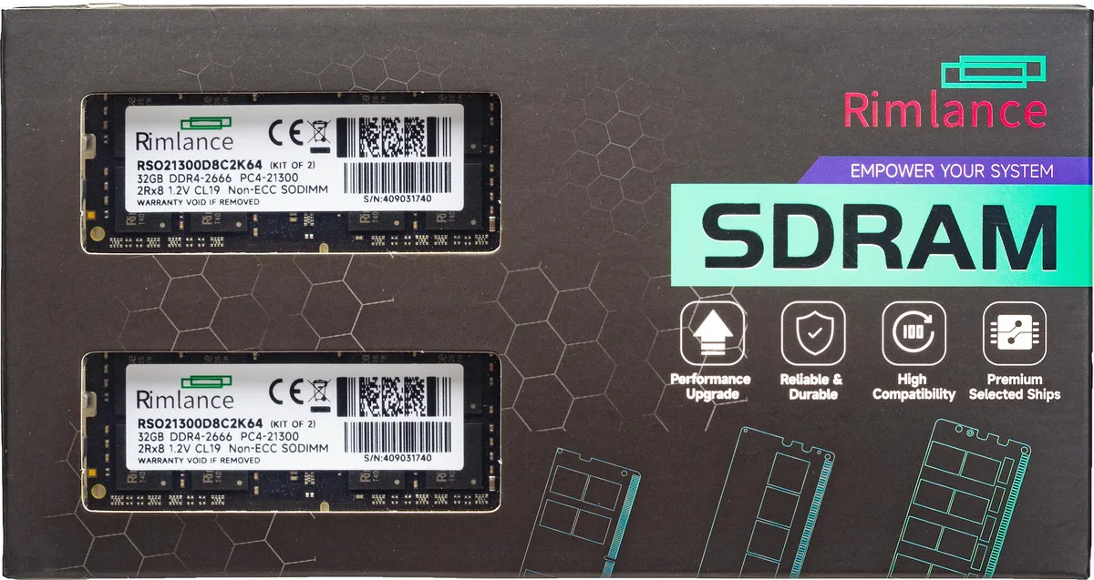 RIMLANCE RIMLANCE RSO21300D8C2K64 64GB (2x32GB) DDR4 2666MHz CL19 laptop RAM — product photo