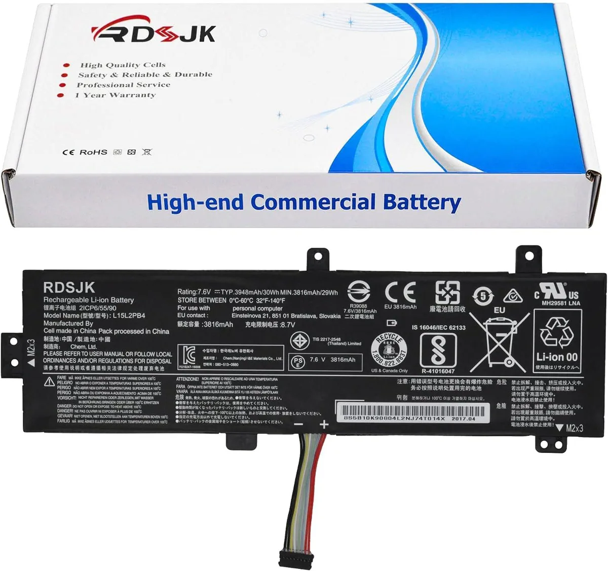 PISKEKAT PISKEKAT L15L2PB4 Laptop Battery 7.6V 30Wh for Lenovo IdeaPad 310 510 Series — product photo